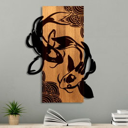 Wallity Fish Yang Escultura de Pared en Nogal y Negro